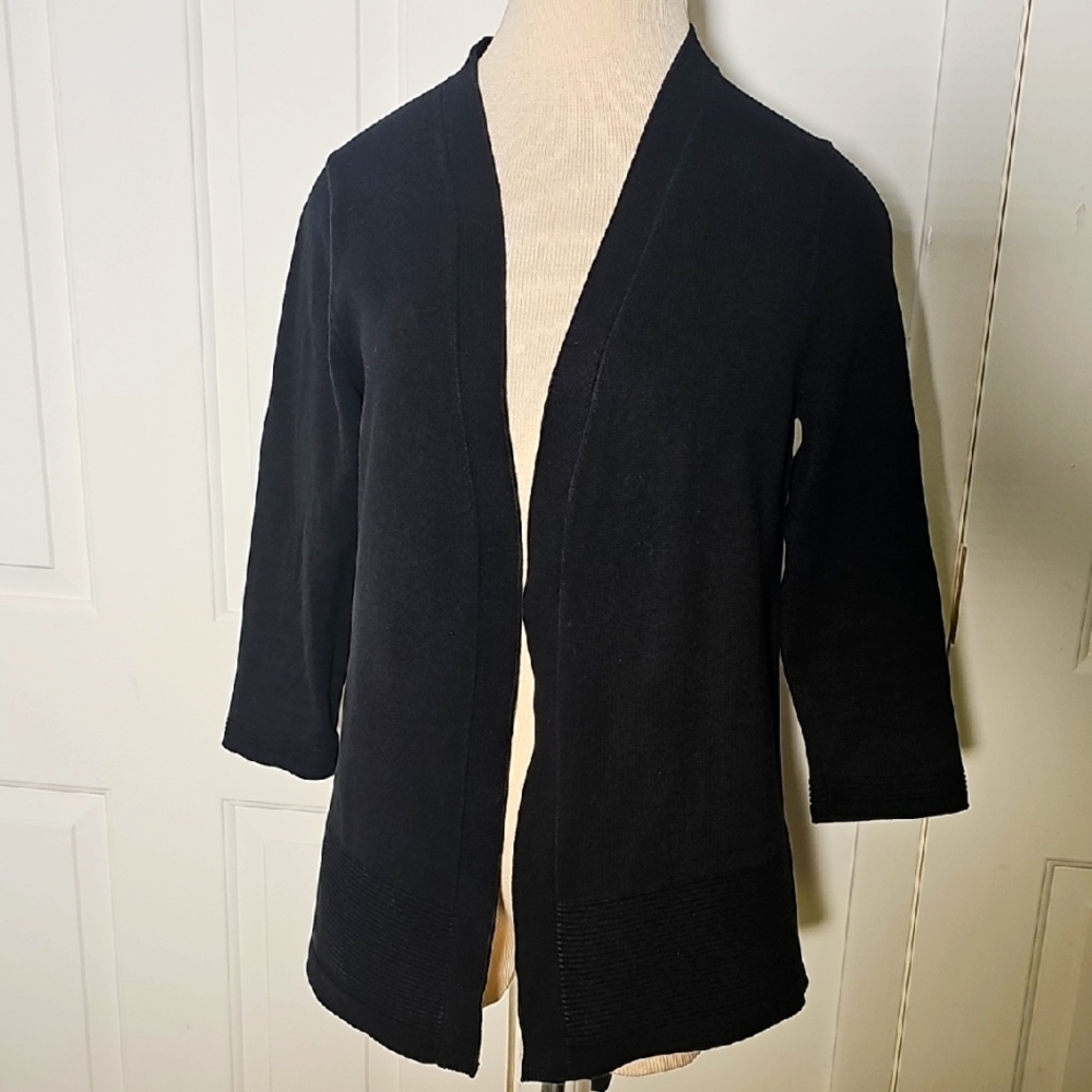 Talbots Black Open Cardigan Sweate Front Minimalist Design